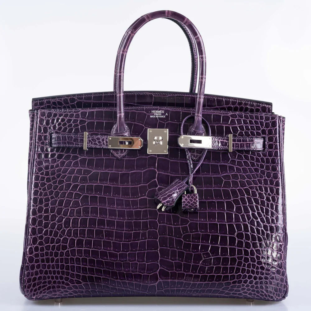 BIRKIN 35 AMETHYST POROSUS CROCODILE WITH PALLADIUM HARDWARE