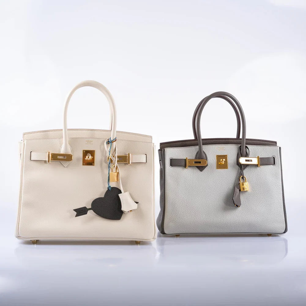 HSS BIRKIN 30 ETAIN, GRIS PERLE AND ETOUPE CLEMENCE GOLD HARDWARE