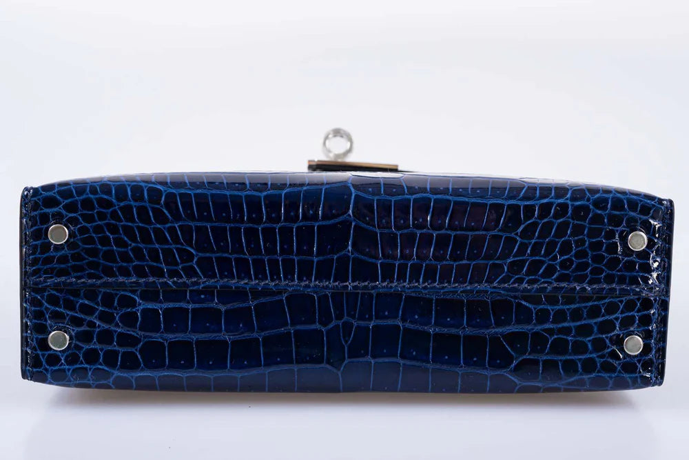 KELLY 20 MINI II SELLIER BLUE SAPPHIRE POROSUS CROCODILE WHITE GOLD HARDWARE WITH DIAMONDS