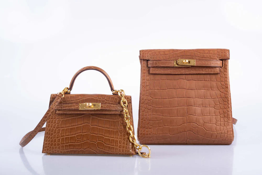KELLY 20 MINI II SELLIER GOLD MATTE ALLIGATOR WITH GOLD HARDWARE