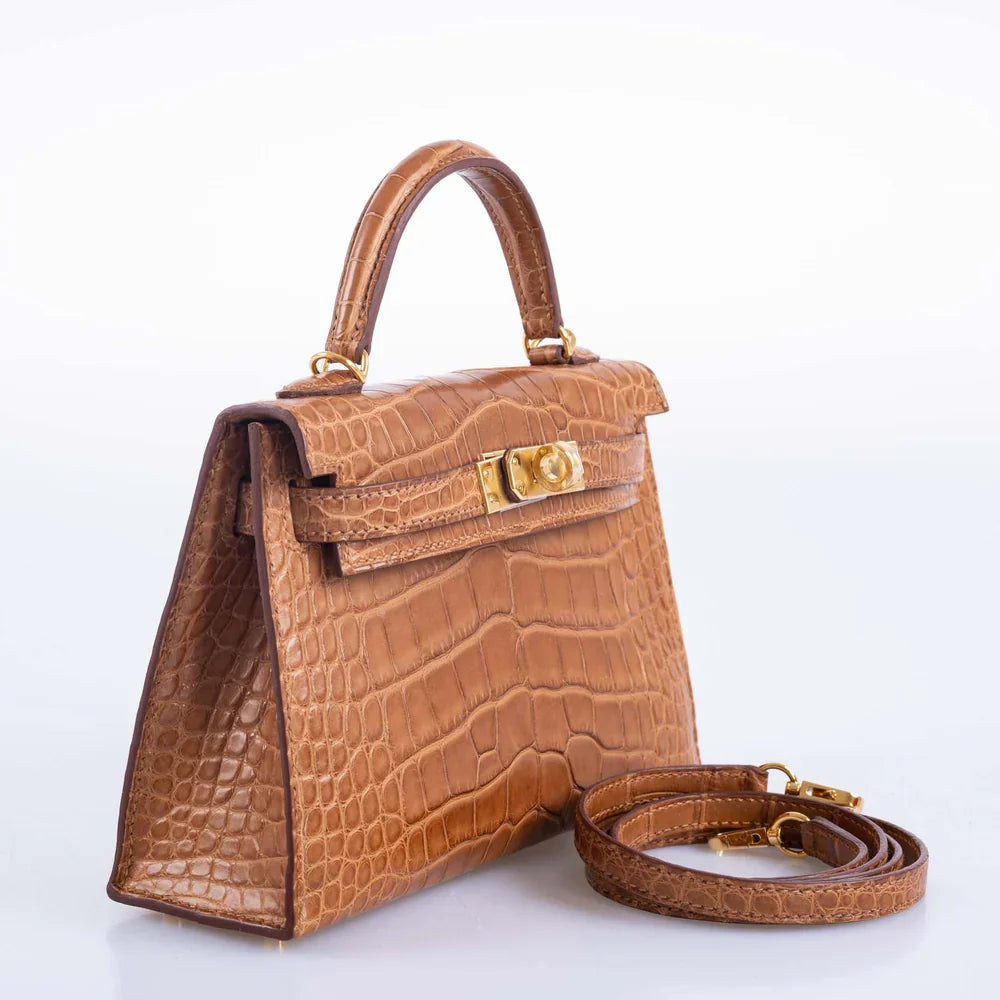 KELLY 20 MINI II SELLIER GOLD MATTE ALLIGATOR WITH GOLD HARDWARE