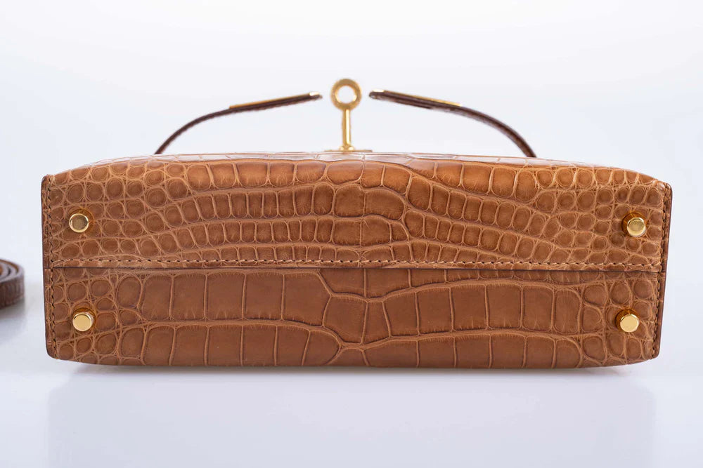 KELLY 20 MINI II SELLIER GOLD MATTE ALLIGATOR WITH GOLD HARDWARE