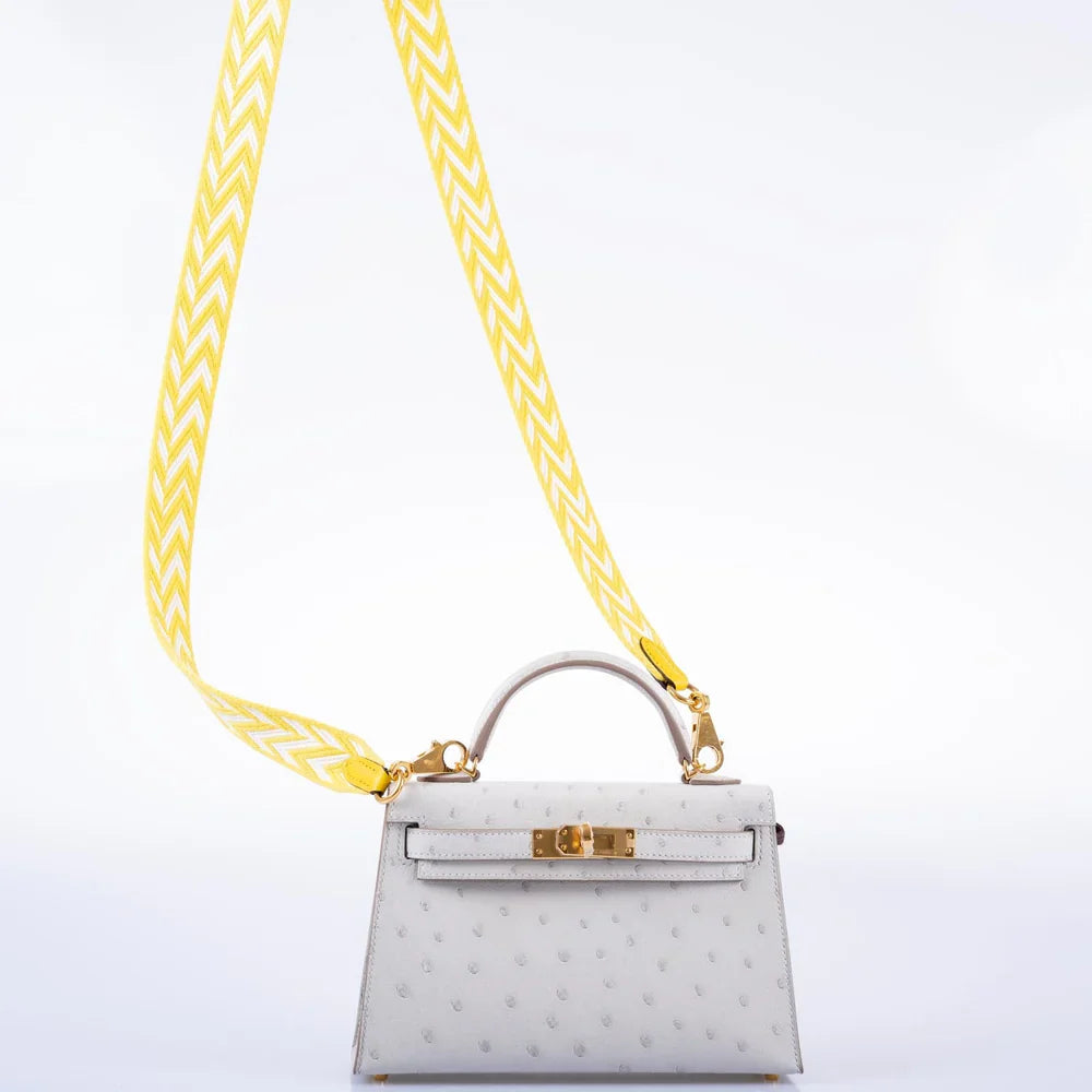 KELLY 20 MINI II SELLIER GRIS PERLE OSTRICH WITH GOLD HARDWARE