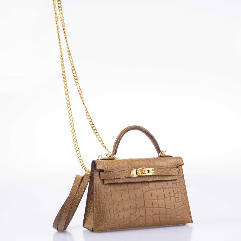 KELLY 20 MINI II SELLIER KRAFT MATTE ALLIGATOR WITH GOLD HARDWARE