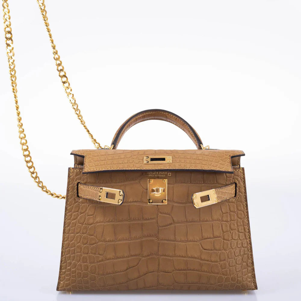 KELLY 20 MINI II SELLIER KRAFT MATTE ALLIGATOR WITH GOLD HARDWARE