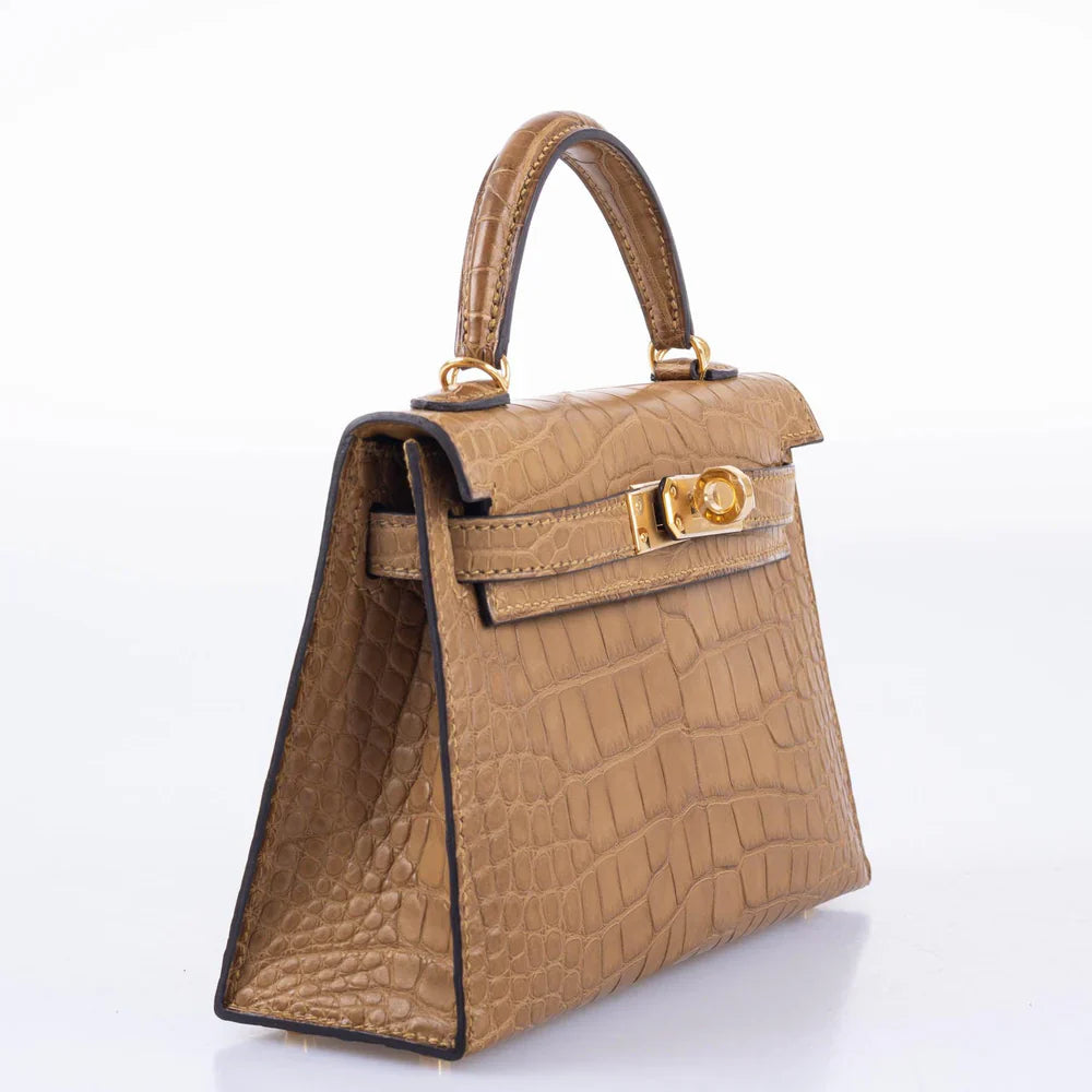 KELLY 20 MINI II SELLIER KRAFT MATTE ALLIGATOR WITH GOLD HARDWARE