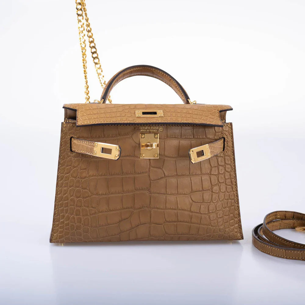 KELLY 20 MINI II SELLIER KRAFT MATTE ALLIGATOR WITH GOLD HARDWARE