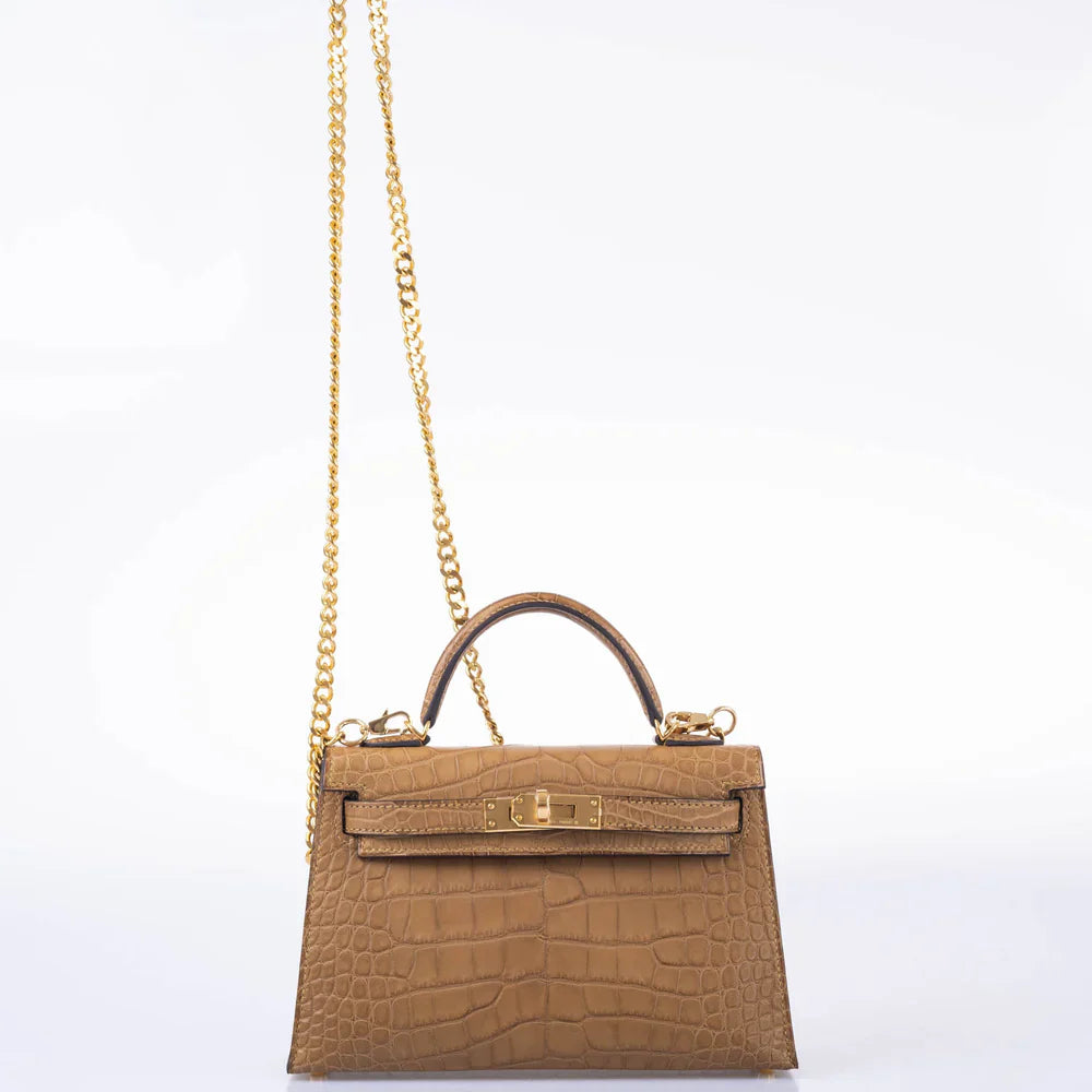 KELLY 20 MINI II SELLIER KRAFT MATTE ALLIGATOR WITH GOLD HARDWARE