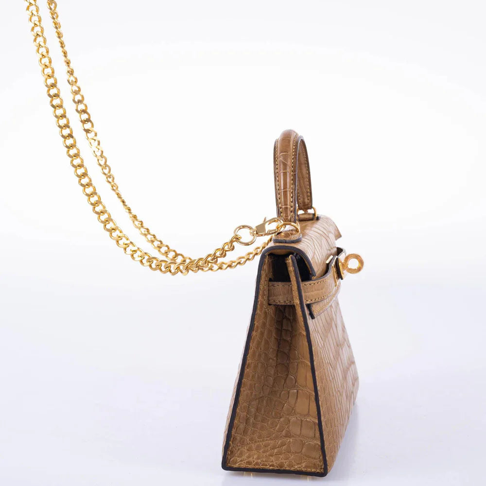 KELLY 20 MINI II SELLIER KRAFT MATTE ALLIGATOR WITH GOLD HARDWARE