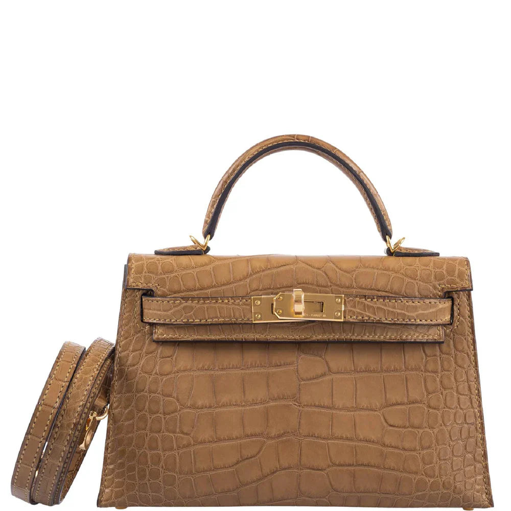 KELLY 20 MINI II SELLIER KRAFT MATTE ALLIGATOR WITH GOLD HARDWARE