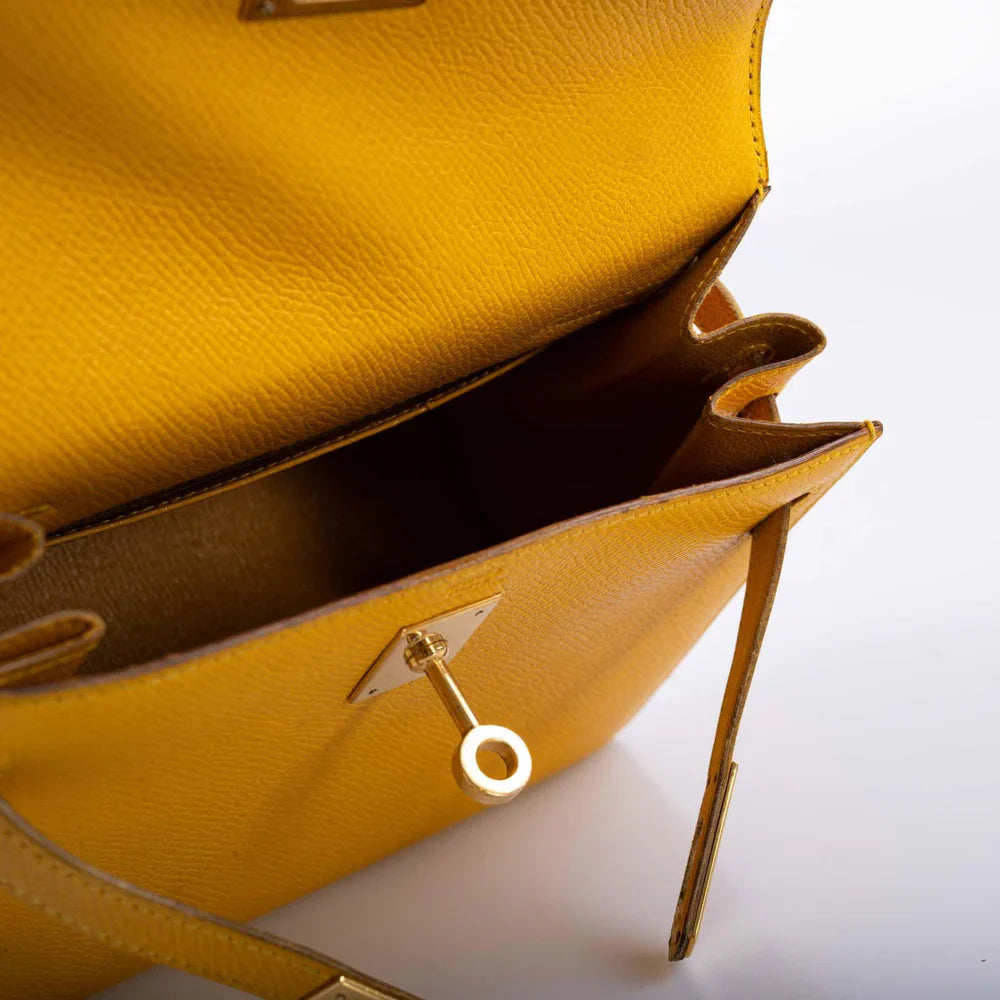 KELLY 20 MINI SELLIER JAUNE COURCHEVEL LEATHER GOLD HARDWARE