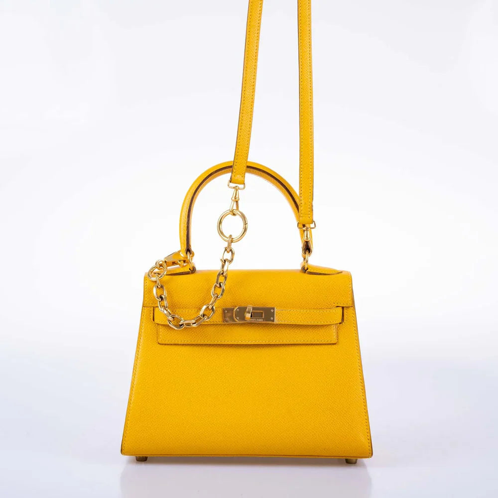 KELLY 20 MINI SELLIER JAUNE COURCHEVEL LEATHER GOLD HARDWARE