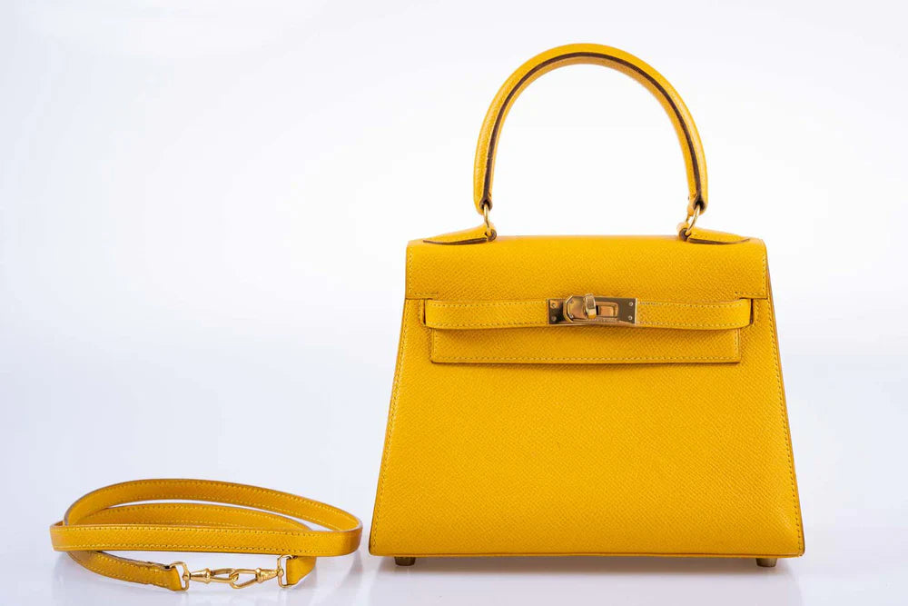 KELLY 20 MINI SELLIER JAUNE COURCHEVEL LEATHER GOLD HARDWARE