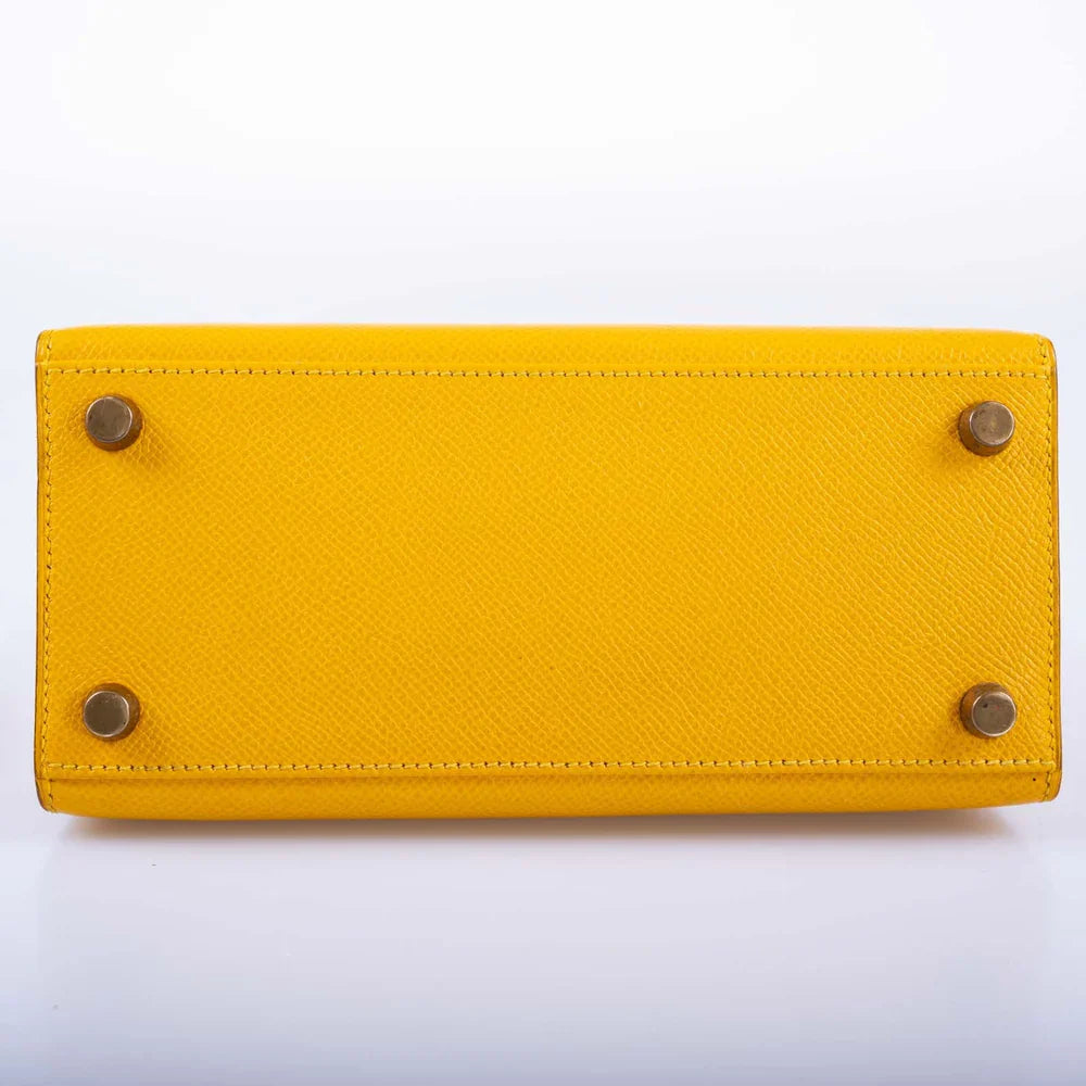 KELLY 20 MINI SELLIER JAUNE COURCHEVEL LEATHER GOLD HARDWARE