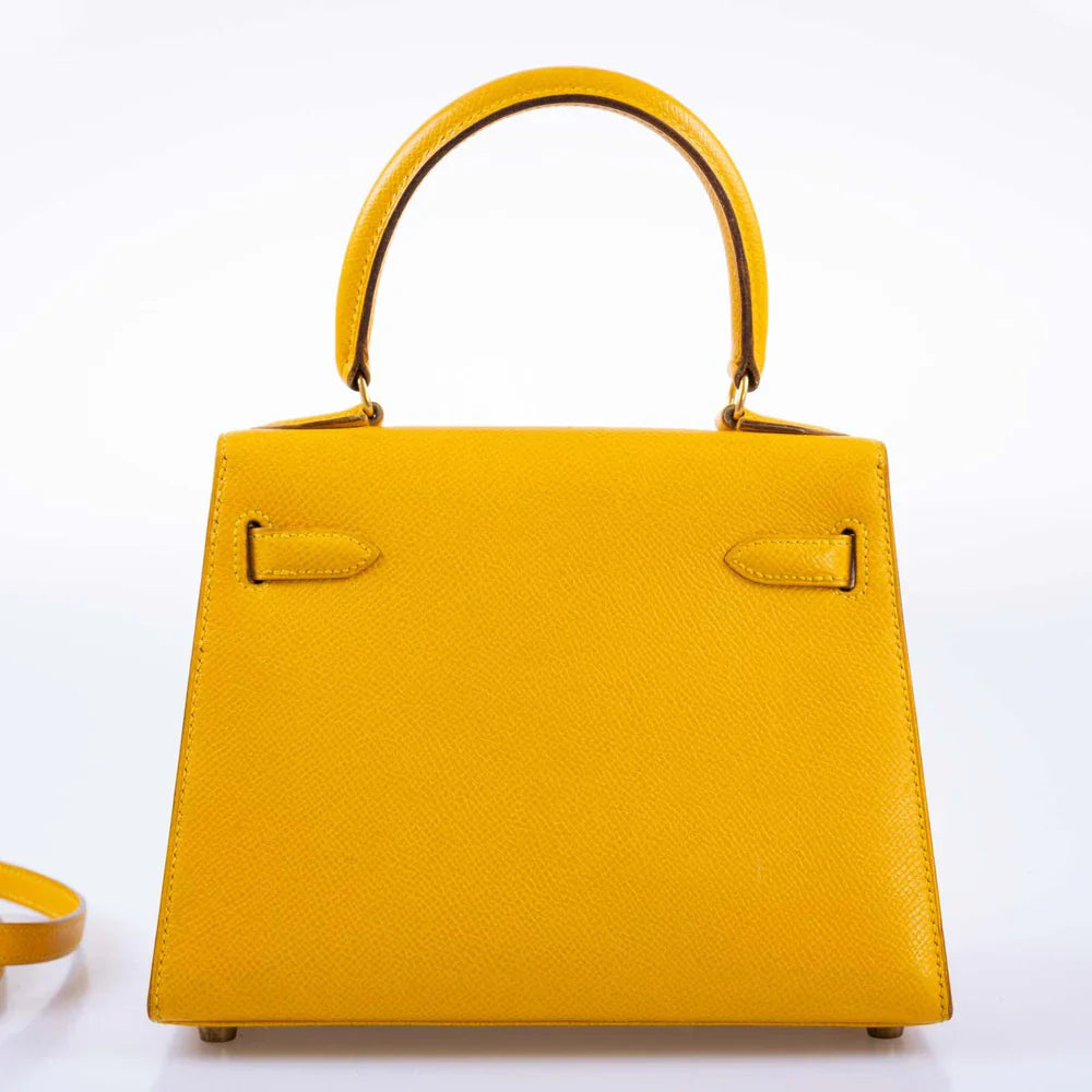 KELLY 20 MINI SELLIER JAUNE COURCHEVEL LEATHER GOLD HARDWARE