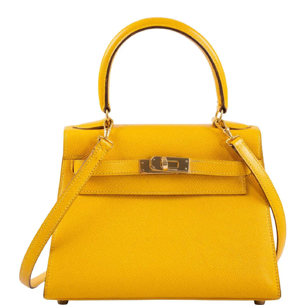 KELLY 20 MINI SELLIER JAUNE COURCHEVEL LEATHER GOLD HARDWARE