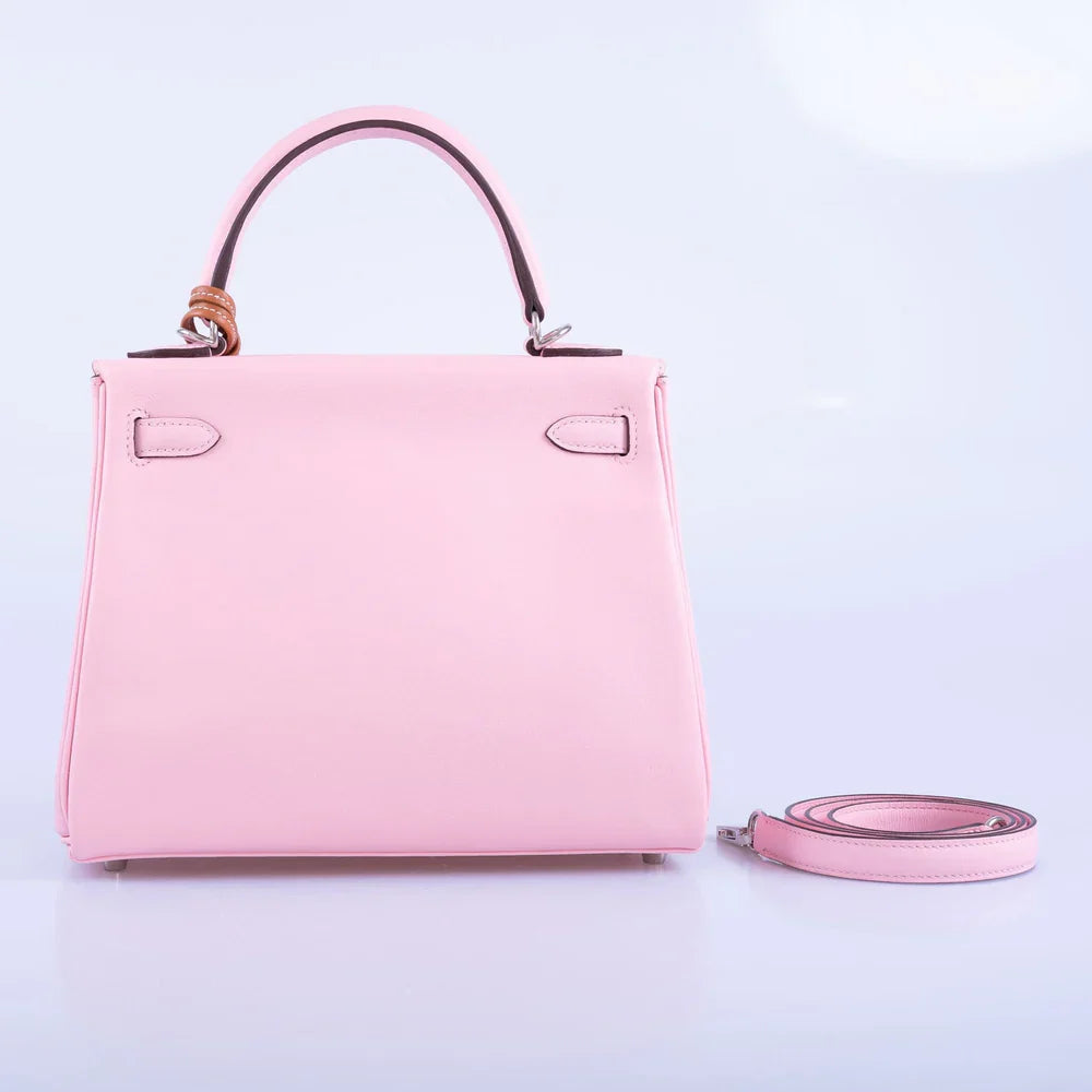 KELLY 25 RETOURNE ROSE SAKURA SWIFT LEATHER PALLADIUM HARDWARE
