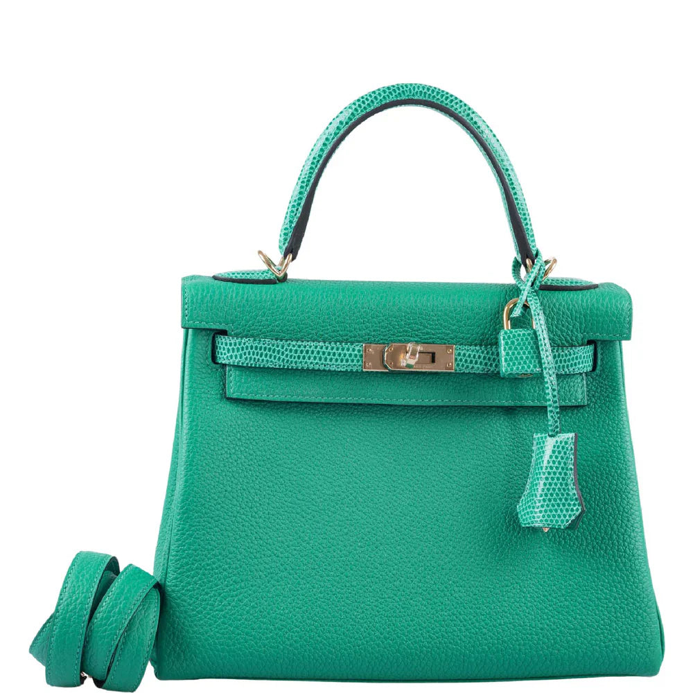 KELLY 25 RETOURNE TOUCH MENTHE TOGO AND LIZARD GOLD HARDWARE