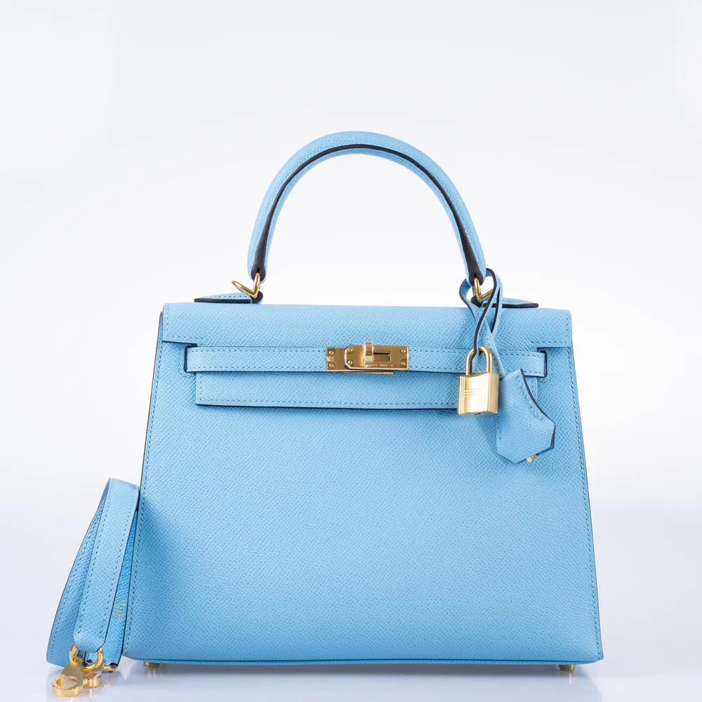 KELLY 25 SELLIER BLUE CELESTE EPSOM GOLD HARDWARE