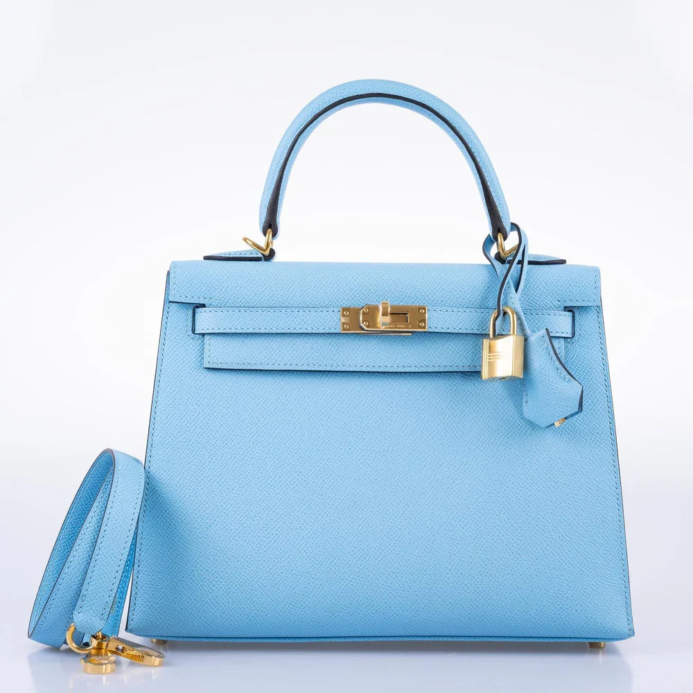 KELLY 25 SELLIER BLUE CELESTE EPSOM GOLD HARDWARE