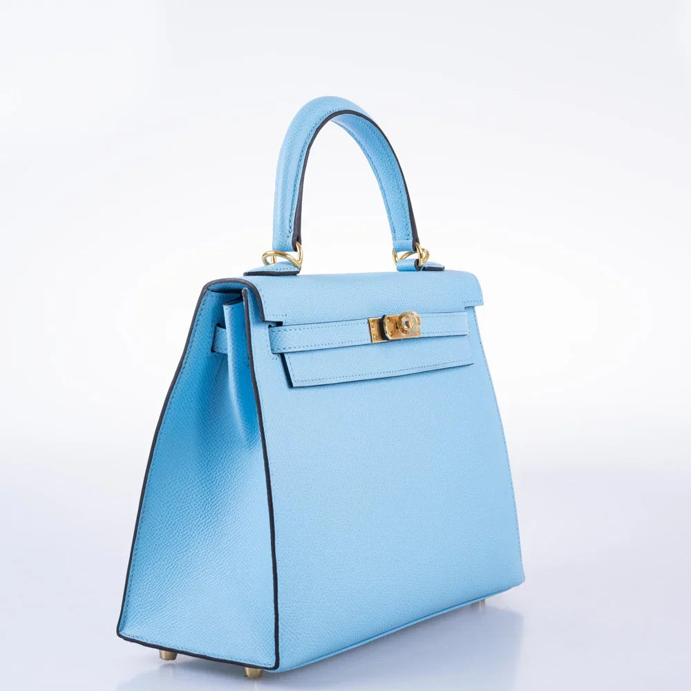 KELLY 25 SELLIER BLUE CELESTE EPSOM GOLD HARDWARE