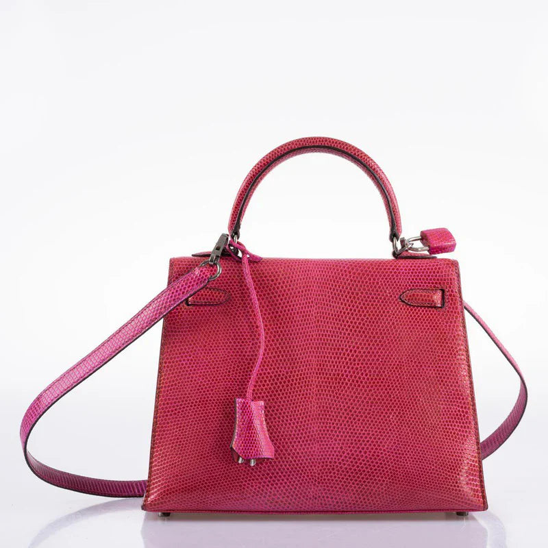 Kelly 25 Sellier Fuchsia Lizard Palladium Hardware