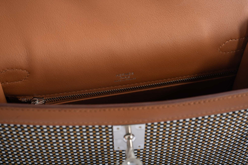 KELLY 25 SELLIER QUADRILLE SESAME SWIFT AND CANVAS PALLADIUM HARDWARE