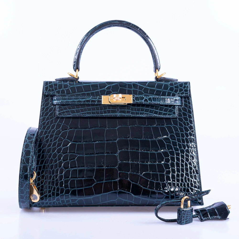 KELLY 25 SELLIER VERT CYPRESS ALLIGATOR GOLD HARDWARE