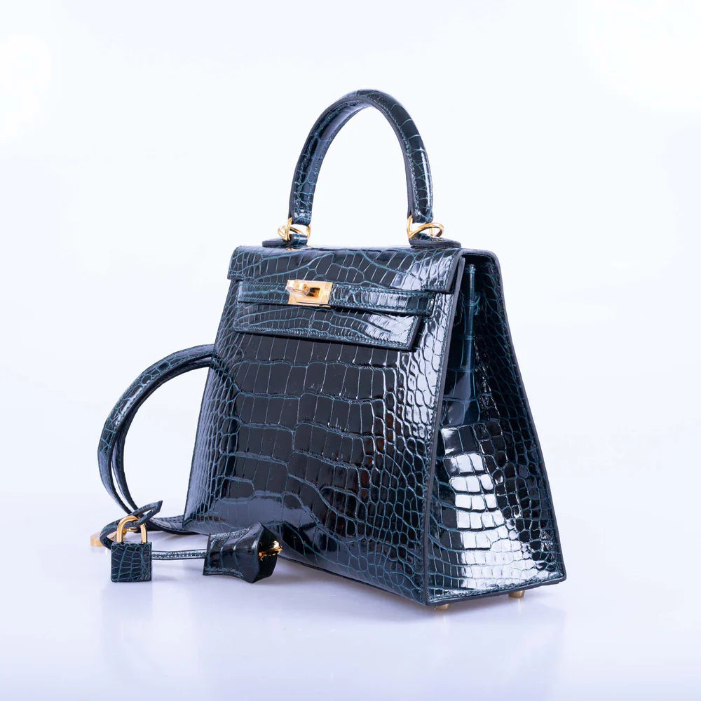 KELLY 25 SELLIER VERT CYPRESS ALLIGATOR GOLD HARDWARE