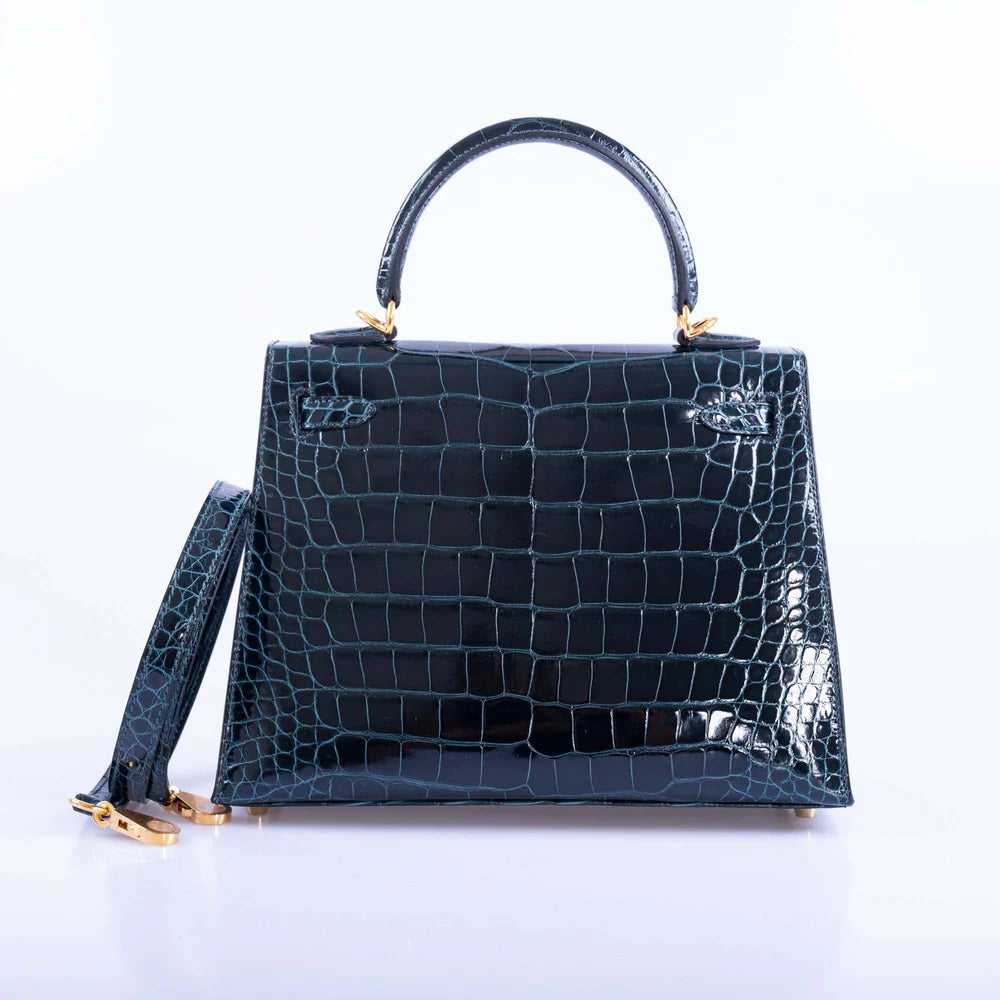 KELLY 25 SELLIER VERT CYPRESS ALLIGATOR GOLD HARDWARE