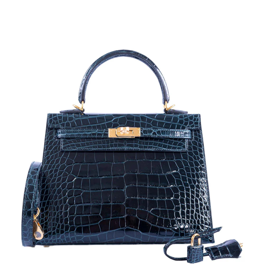 KELLY 25 SELLIER VERT CYPRESS ALLIGATOR GOLD HARDWARE