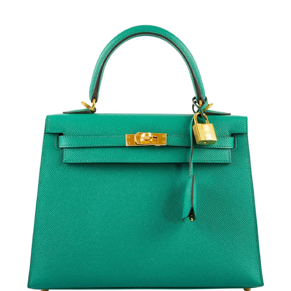 KELLY 25 SELLIER VERT JADE EPSOM WITH GOLD HARDWARE