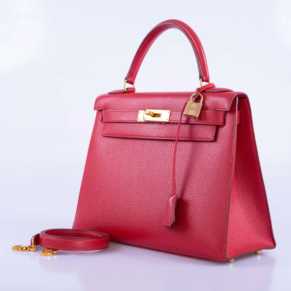 KELLY 28 ROUGE VIF ARDENNE WITH GOLD HARDWARE