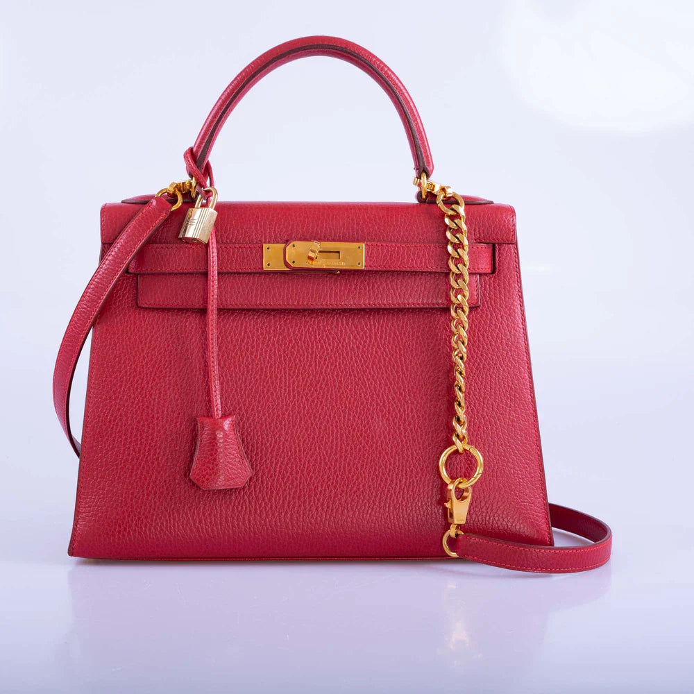 KELLY 28 ROUGE VIF ARDENNE WITH GOLD HARDWARE