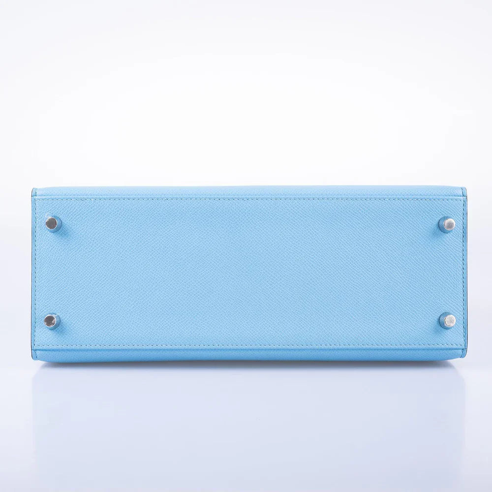 KELLY 28 SELLIER BLEU CELESTE EPSOM PALLADIUM HARDWARE