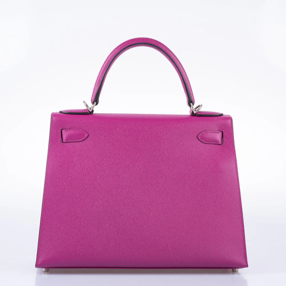 KELLY 28 SELLIER ROSE POURPRE EPSOM PALLADIUM HARDWARE