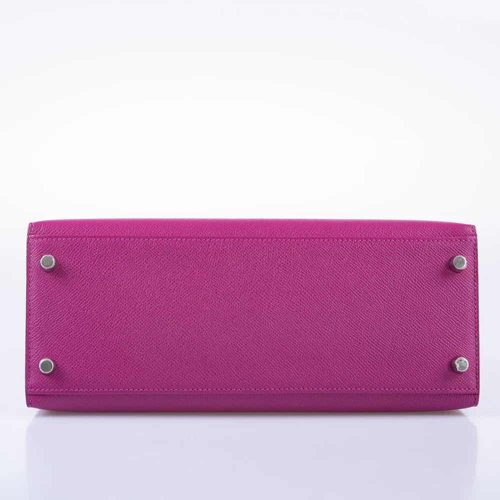 KELLY 28 SELLIER ROSE POURPRE EPSOM PALLADIUM HARDWARE