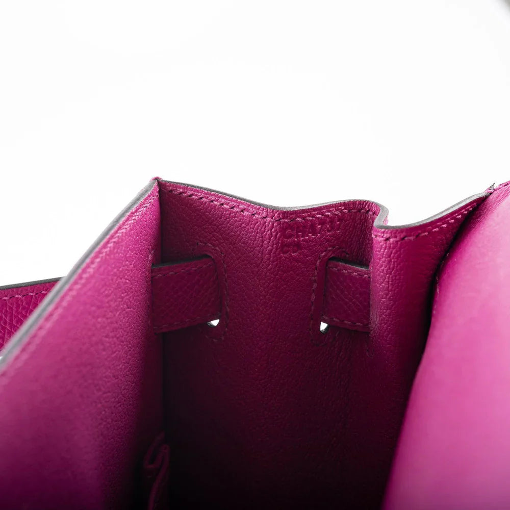 KELLY 28 SELLIER ROSE POURPRE EPSOM PALLADIUM HARDWARE