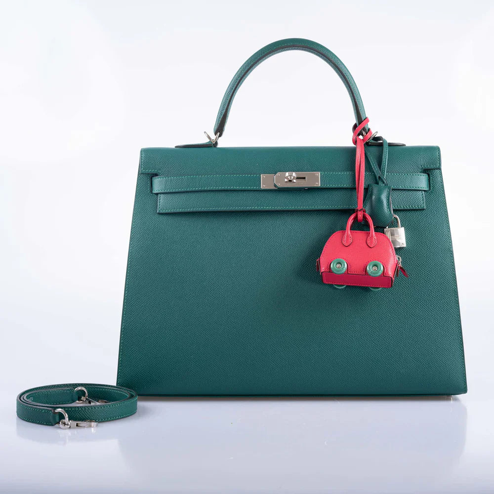 KELLY 35 SELLIER MALACHITE EPSOM PALLADIUM HARDWARE