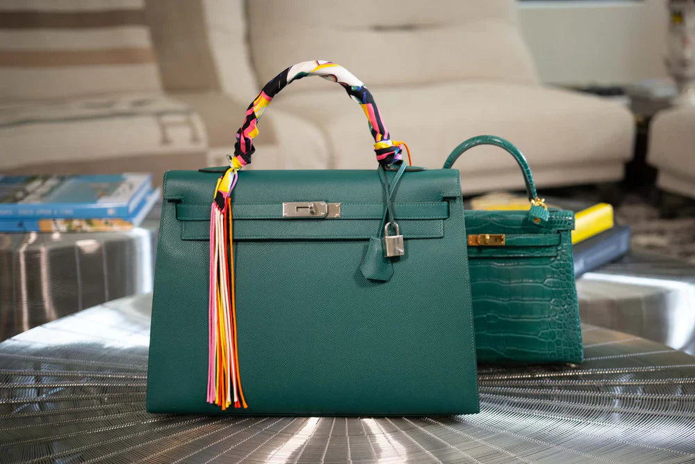 KELLY 35 SELLIER MALACHITE EPSOM PALLADIUM HARDWARE