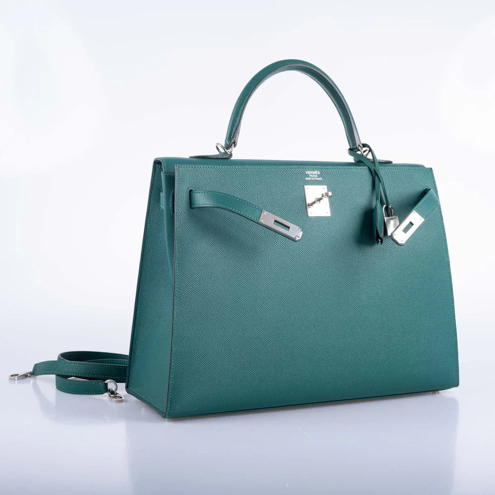KELLY 35 SELLIER MALACHITE EPSOM PALLADIUM HARDWARE