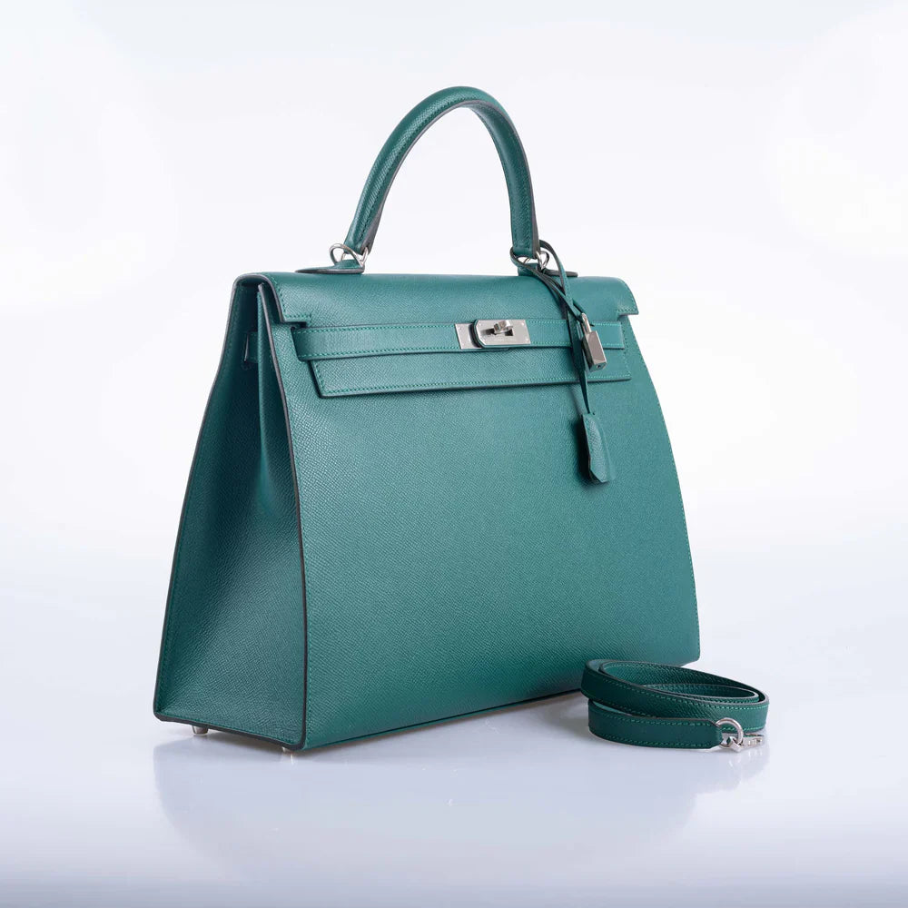 KELLY 35 SELLIER MALACHITE EPSOM PALLADIUM HARDWARE