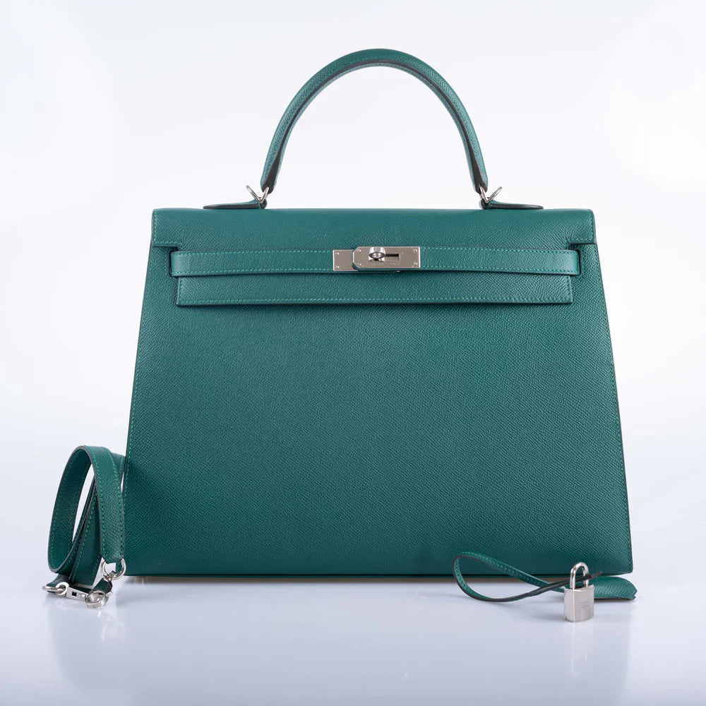 KELLY 35 SELLIER MALACHITE EPSOM PALLADIUM HARDWARE