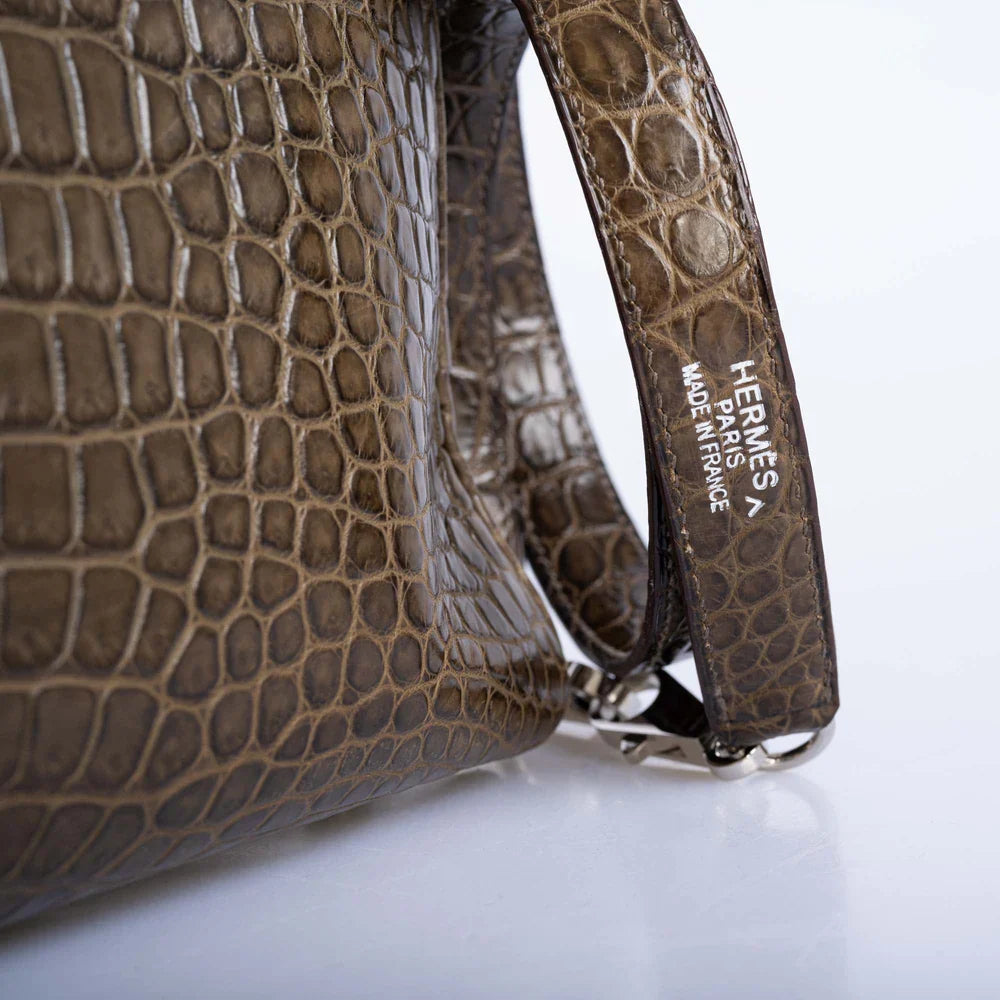 KELLY 40 RETOURNE GRIS ELEPHANT MATTE POROSUS CROCODILE PALLADIUM HARDWARE