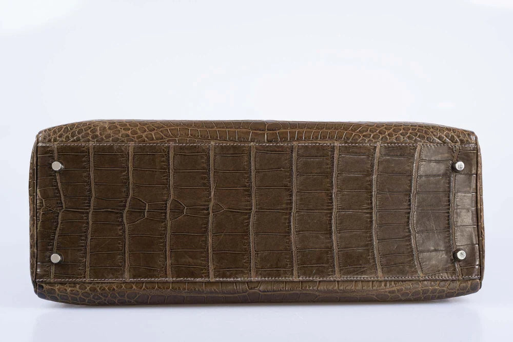 KELLY 40 RETOURNE GRIS ELEPHANT MATTE POROSUS CROCODILE PALLADIUM HARDWARE