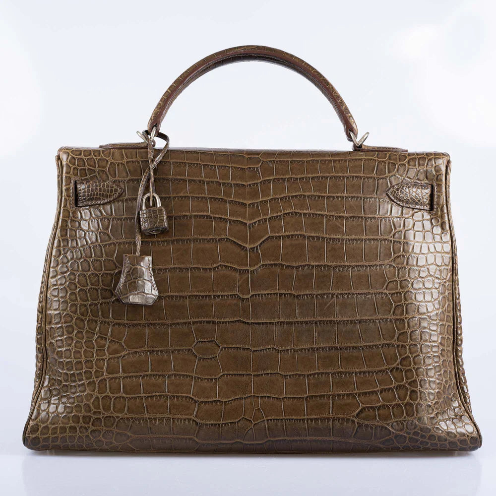 KELLY 40 RETOURNE GRIS ELEPHANT MATTE POROSUS CROCODILE PALLADIUM HARDWARE