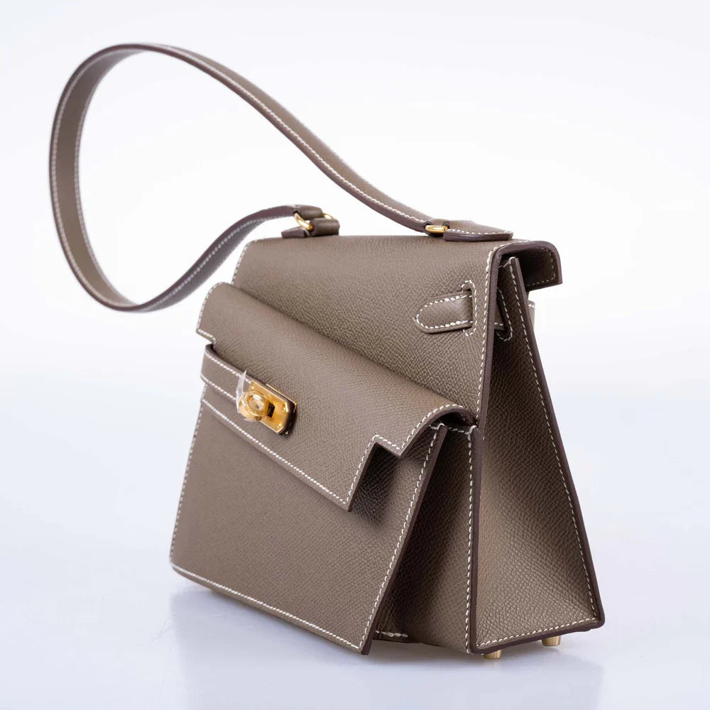 KELLY II SELLIER EN DÉSORDRE 20 ETOUPE EPSOM GOLD HARDWARE
