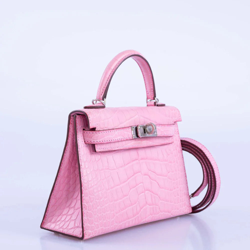 KELLY MINI 20 SELLIER BUBBLEGUM 5P PINK MATTE ALLIGATOR PALLADIUM HARDWARE