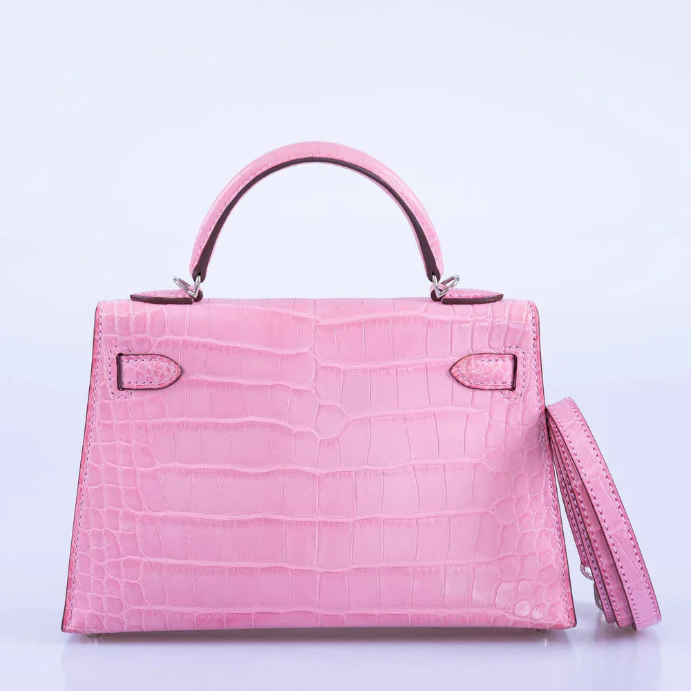 KELLY MINI 20 SELLIER BUBBLEGUM 5P PINK MATTE ALLIGATOR PALLADIUM HARDWARE