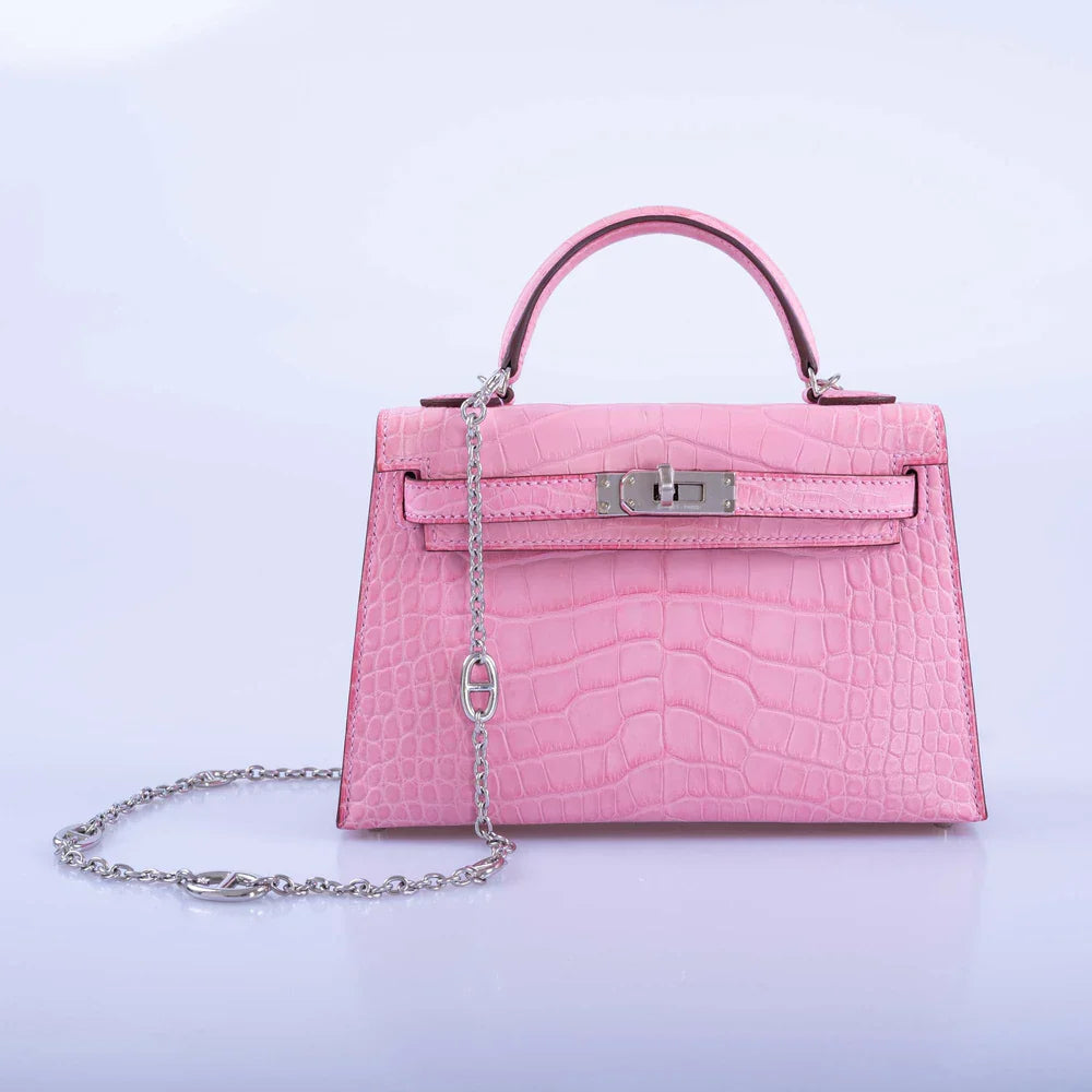 KELLY MINI 20 SELLIER BUBBLEGUM 5P PINK MATTE ALLIGATOR PALLADIUM HARDWARE
